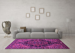 Machine Washable Persian Purple Traditional Area Rugs in a Living Room, wshtr580pur