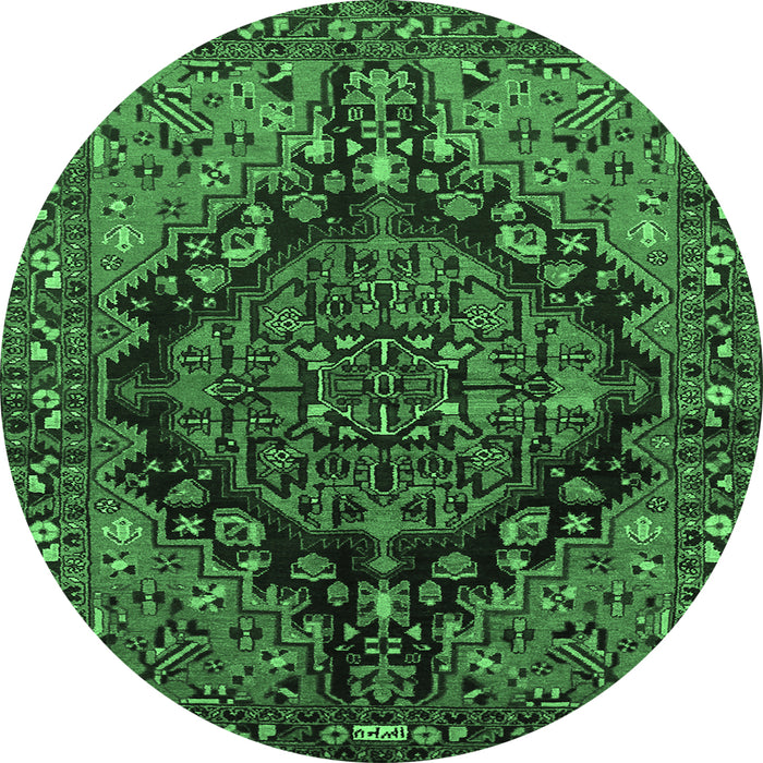 Round Machine Washable Persian Emerald Green Traditional Area Rugs, wshtr580emgrn