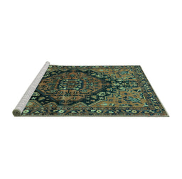 Sideview of Machine Washable Persian Turquoise Traditional Area Rugs, wshtr580turq