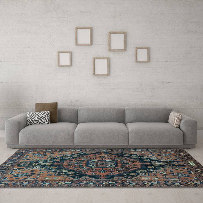 Machine Washable Persian Light Blue Traditional Rug in a Living Room, wshtr580lblu
