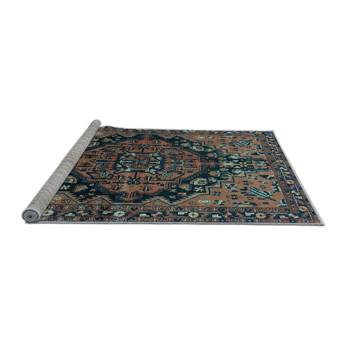 Sideview of Machine Washable Persian Light Blue Traditional Rug, wshtr580lblu