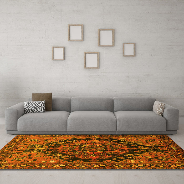 Machine Washable Persian Yellow Traditional Rug in a Living Room, wshtr580yw