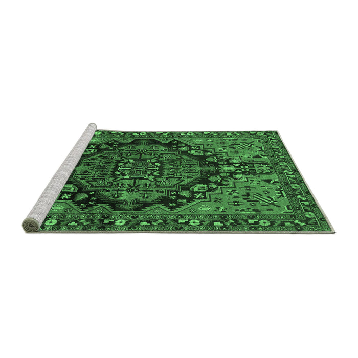 Sideview of Machine Washable Persian Emerald Green Traditional Area Rugs, wshtr580emgrn