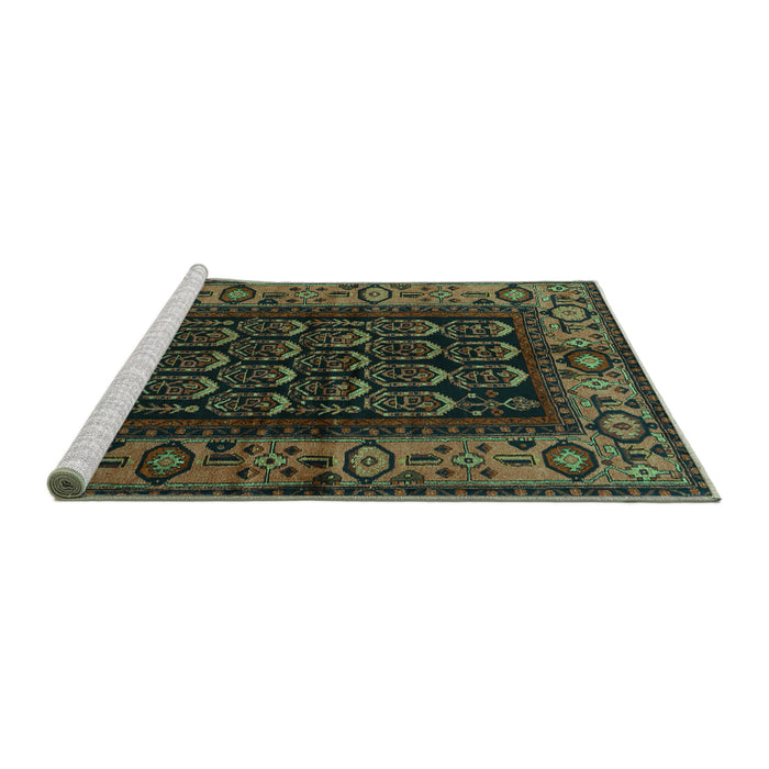 Sideview of Machine Washable Persian Turquoise Traditional Area Rugs, wshtr581turq