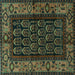 Square Machine Washable Persian Turquoise Traditional Area Rugs, wshtr581turq