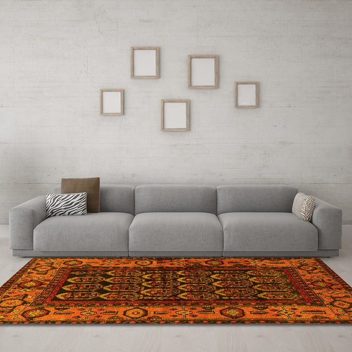 Machine Washable Persian Yellow Traditional Rug in a Living Room, wshtr581yw