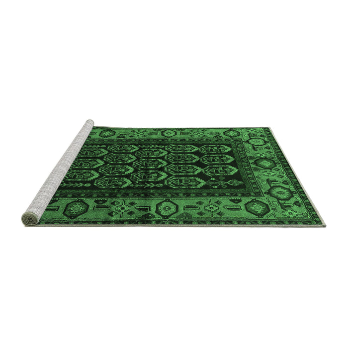Sideview of Machine Washable Persian Emerald Green Traditional Area Rugs, wshtr581emgrn