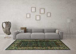 Machine Washable Persian Turquoise Traditional Area Rugs in a Living Room,, wshtr581turq