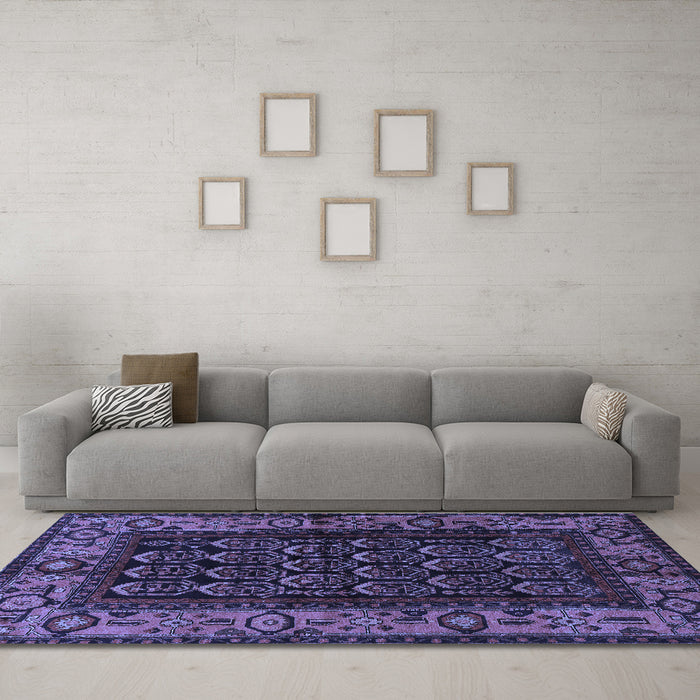 Machine Washable Persian Blue Traditional Rug in a Living Room, wshtr581blu