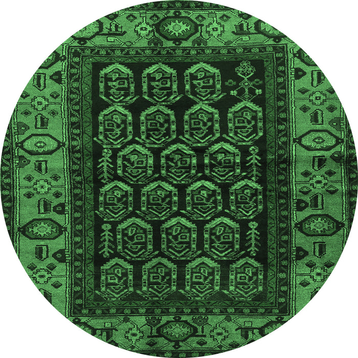 Round Persian Emerald Green Traditional Rug, tr581emgrn