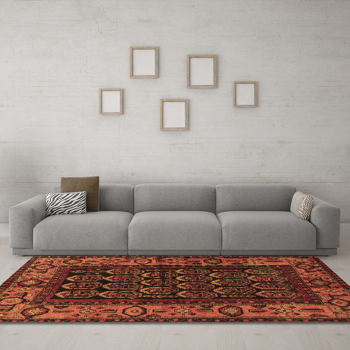 Machine Washable Persian Brown Traditional Rug in a Living Room,, wshtr581brn