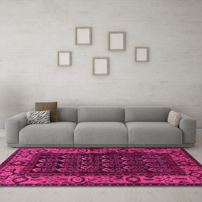 Machine Washable Persian Pink Traditional Rug in a Living Room, wshtr581pnk