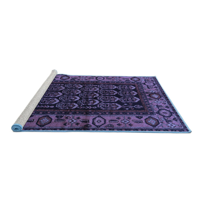 Sideview of Machine Washable Persian Blue Traditional Rug, wshtr581blu