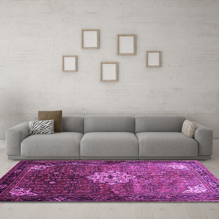 Machine Washable Persian Purple Traditional Area Rugs in a Living Room, wshtr582pur