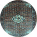 Round Machine Washable Persian Light Blue Traditional Rug, wshtr582lblu