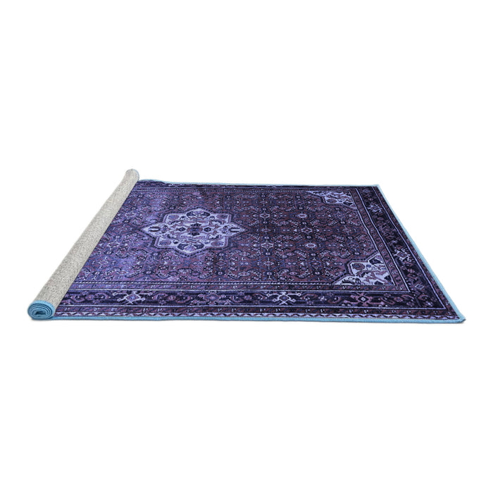Sideview of Machine Washable Persian Blue Traditional Rug, wshtr582blu