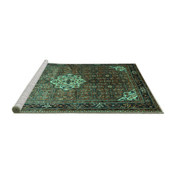Sideview of Machine Washable Persian Turquoise Traditional Area Rugs, wshtr582turq