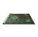 Sideview of Machine Washable Persian Turquoise Traditional Area Rugs, wshtr582turq