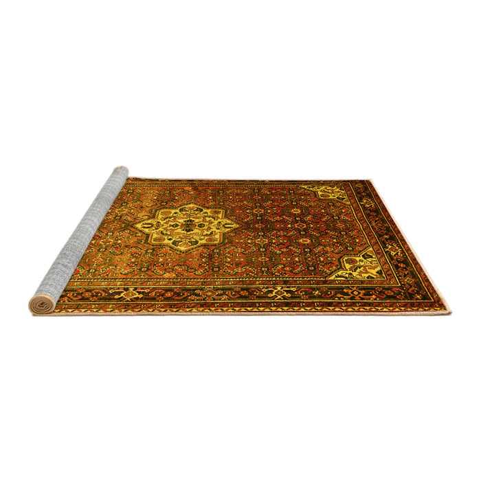 Sideview of Machine Washable Persian Yellow Traditional Rug, wshtr582yw