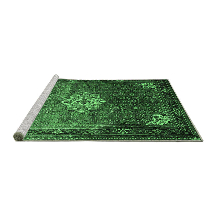 Sideview of Machine Washable Persian Emerald Green Traditional Area Rugs, wshtr582emgrn