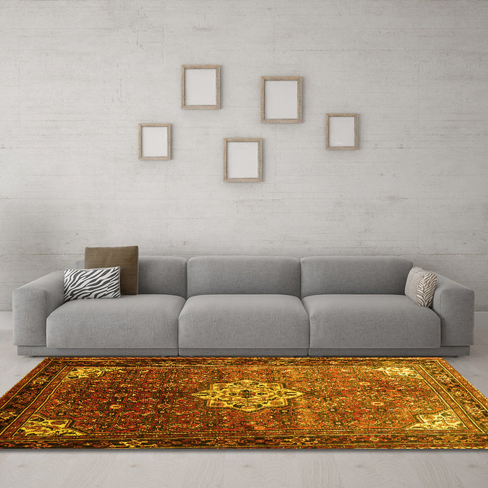 Machine Washable Persian Yellow Traditional Rug in a Living Room, wshtr582yw
