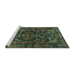 Sideview of Machine Washable Persian Turquoise Traditional Area Rugs, wshtr583turq