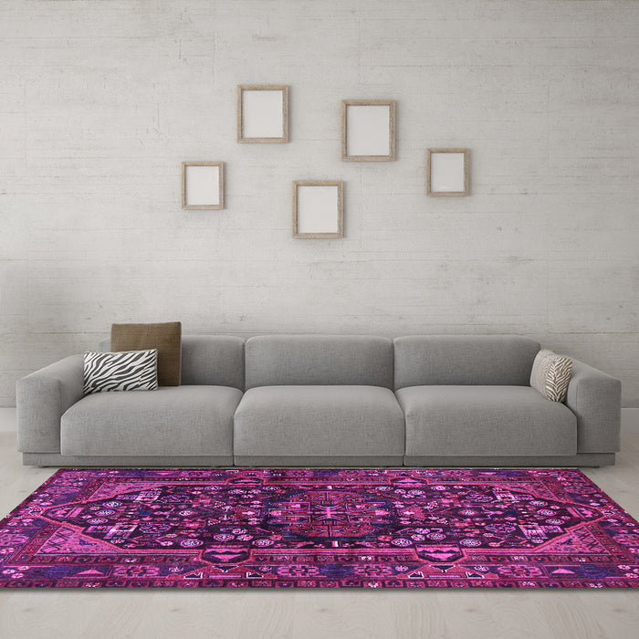 Machine Washable Persian Purple Traditional Area Rugs in a Living Room, wshtr583pur