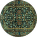 Round Persian Turquoise Traditional Rug, tr583turq