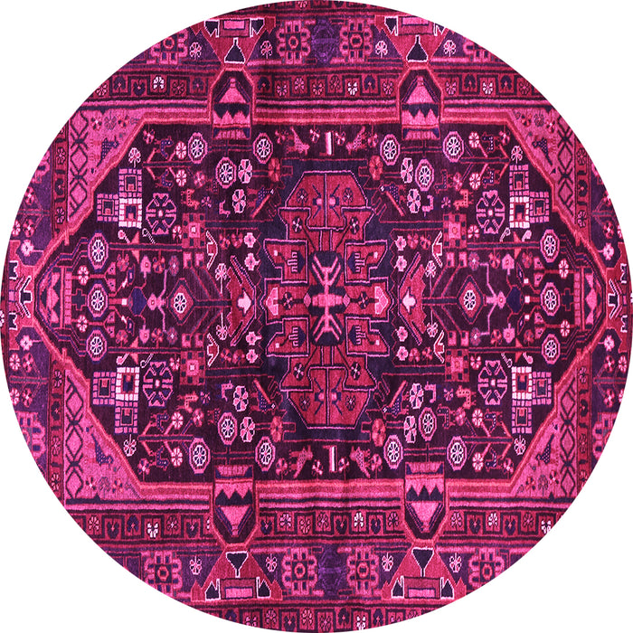 Round Machine Washable Persian Pink Traditional Rug, wshtr583pnk