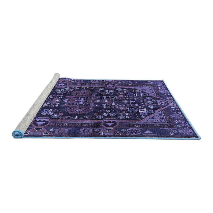 Sideview of Machine Washable Persian Blue Traditional Rug, wshtr583blu