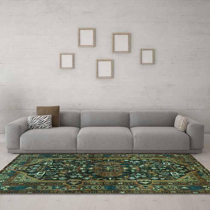 Machine Washable Persian Turquoise Traditional Area Rugs in a Living Room,, wshtr583turq