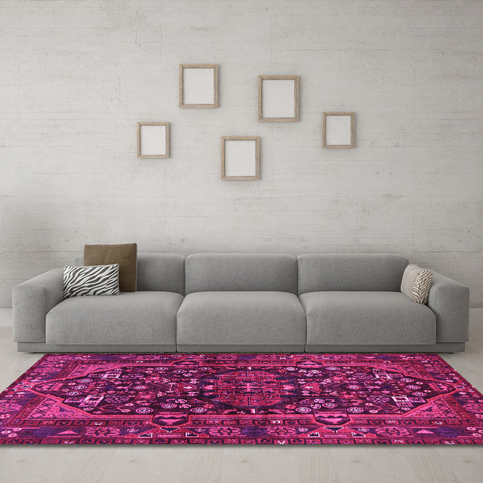 Machine Washable Persian Pink Traditional Rug in a Living Room, wshtr583pnk