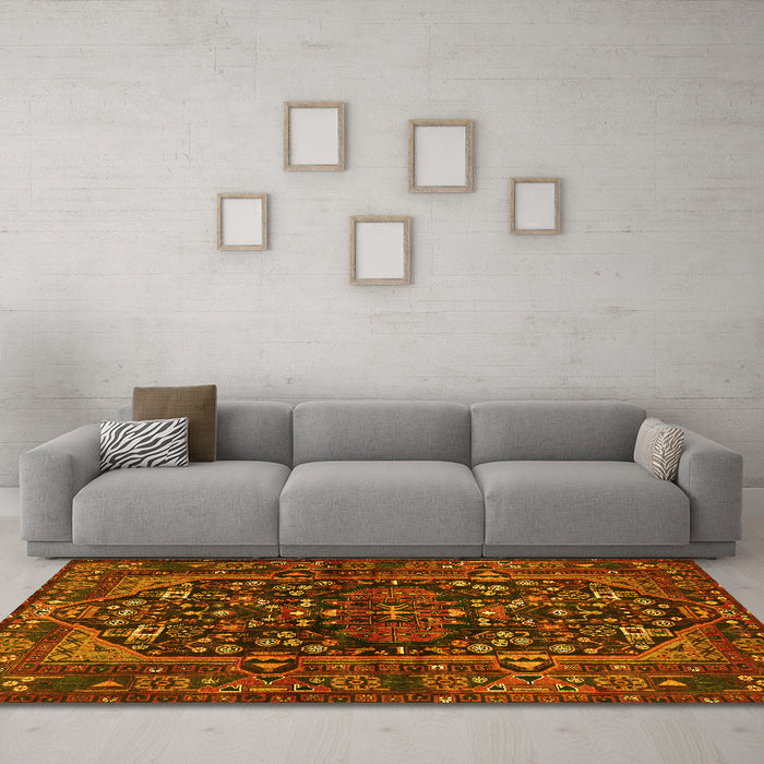 Machine Washable Persian Yellow Traditional Rug in a Living Room, wshtr583yw