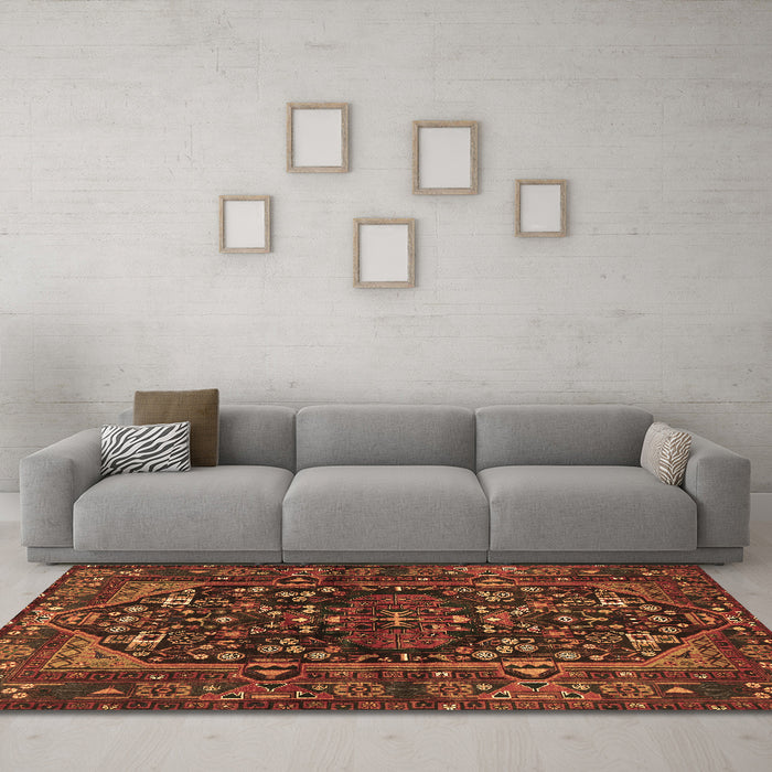 Machine Washable Persian Brown Traditional Rug in a Living Room,, wshtr583brn