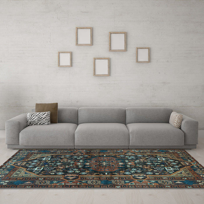 Machine Washable Persian Light Blue Traditional Rug in a Living Room, wshtr583lblu