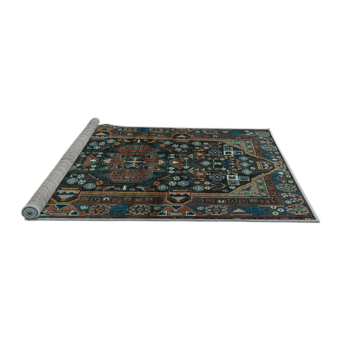 Sideview of Machine Washable Persian Light Blue Traditional Rug, wshtr583lblu