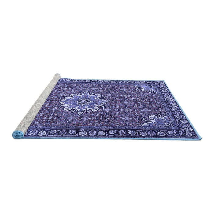 Sideview of Machine Washable Persian Blue Traditional Rug, wshtr584blu