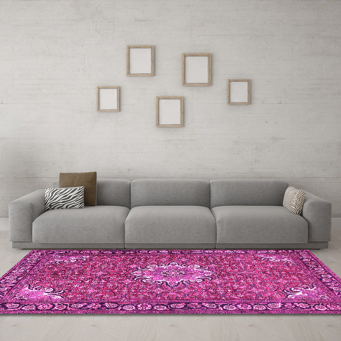 Machine Washable Persian Pink Traditional Rug in a Living Room, wshtr584pnk