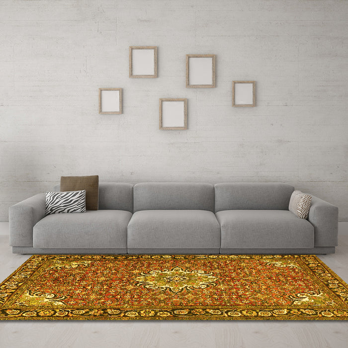 Machine Washable Persian Yellow Traditional Rug in a Living Room, wshtr584yw