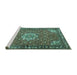 Sideview of Machine Washable Persian Turquoise Traditional Area Rugs, wshtr584turq