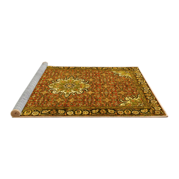 Sideview of Machine Washable Persian Yellow Traditional Rug, wshtr584yw