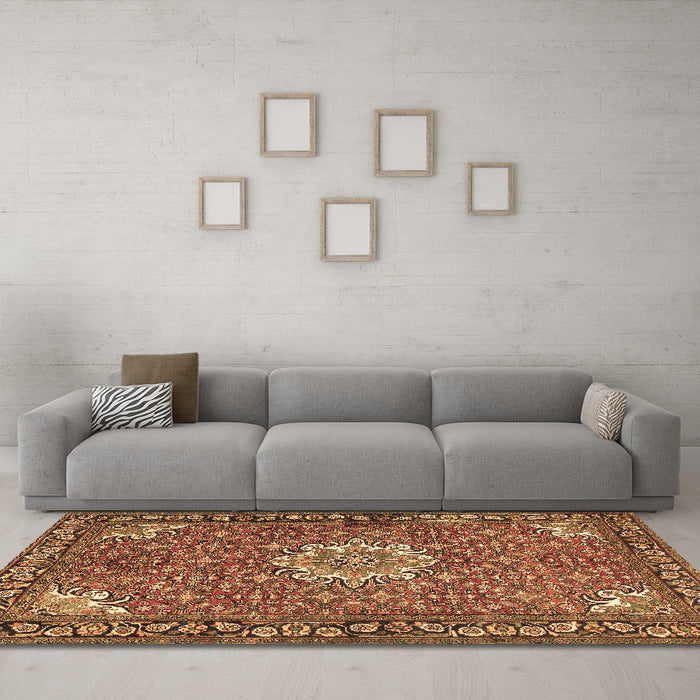 Machine Washable Persian Brown Traditional Rug in a Living Room,, wshtr584brn