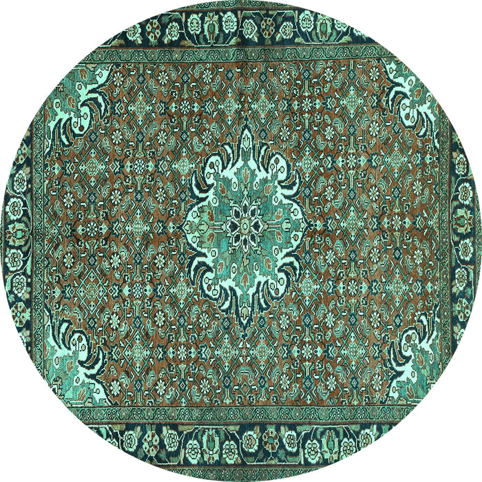 Round Machine Washable Persian Turquoise Traditional Area Rugs, wshtr584turq