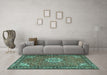 Machine Washable Persian Turquoise Traditional Area Rugs in a Living Room,, wshtr584turq