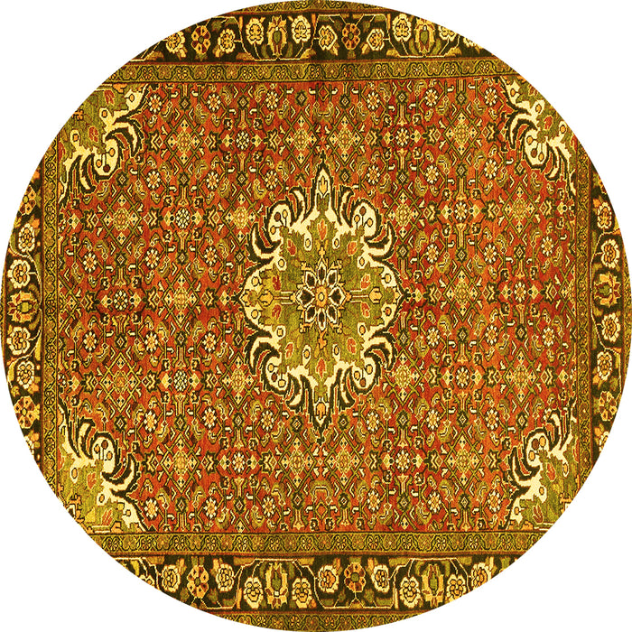 Round Persian Yellow Traditional Rug, tr584yw