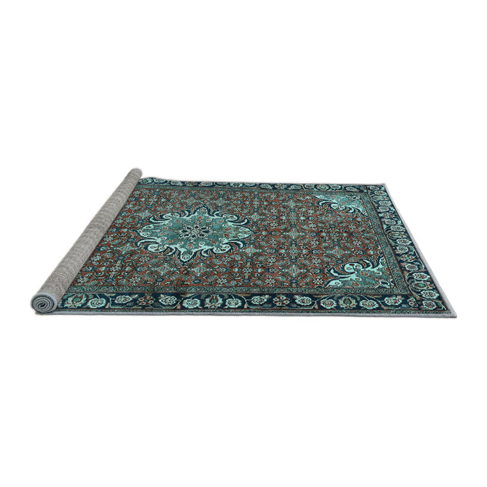 Sideview of Machine Washable Persian Light Blue Traditional Rug, wshtr584lblu