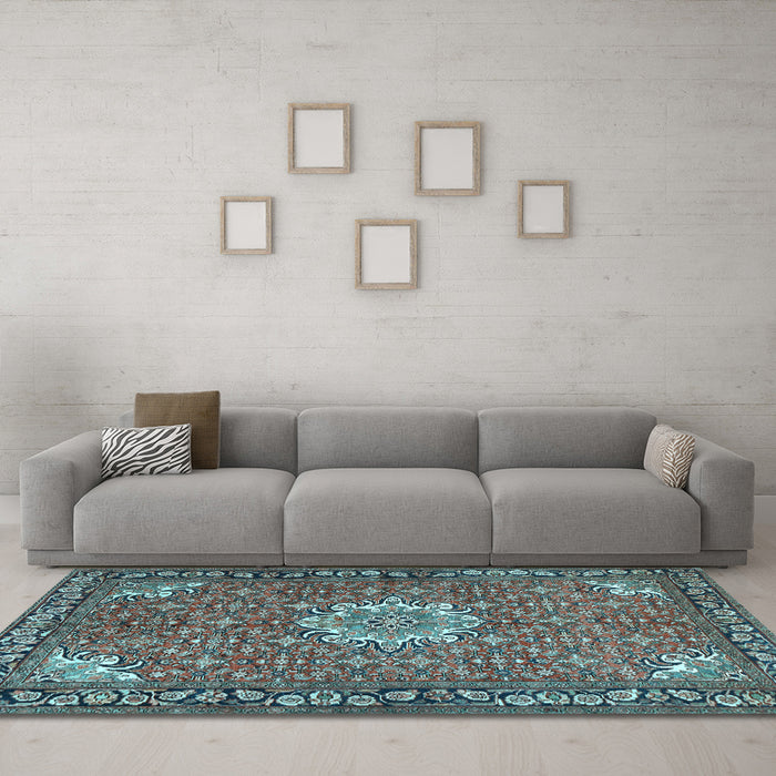 Machine Washable Persian Light Blue Traditional Rug in a Living Room, wshtr584lblu