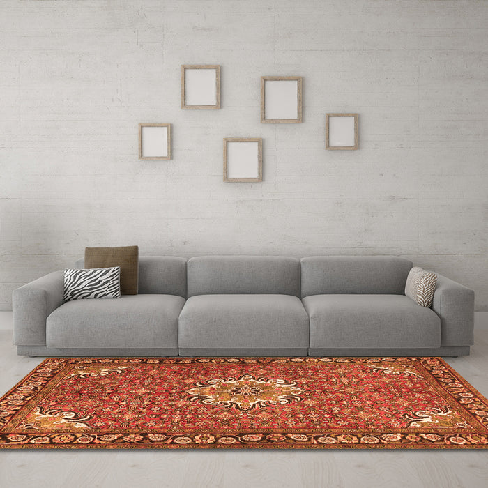 Machine Washable Persian Orange Traditional Area Rugs in a Living Room, wshtr584org