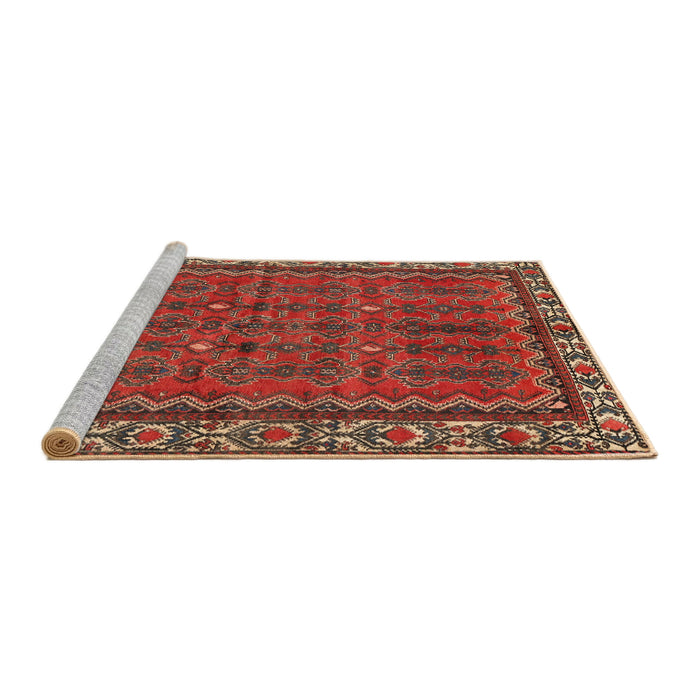 Sideview of Machine Washable Traditional Dark Gold Brown Rug, wshtr585