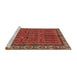 Sideview of Machine Washable Traditional Dark Gold Brown Rug, wshtr585